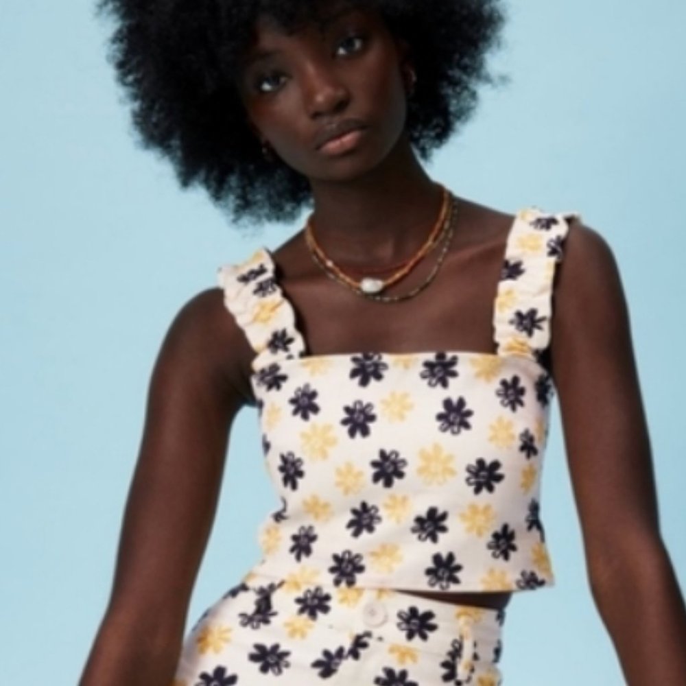 Zara Floral Denim Crop Top